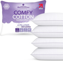 Slumberdown Cotton Bed Pillows 4 Pack - Hotel Quality, Supportive &