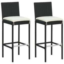 Garden Bar Stools With Cushions 2 Pcs Black Poly Rattan Vidaxl