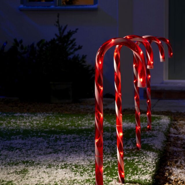 Red Christmas Candy Cane Path Lights Set Of 4 Festive Outdoor Lights