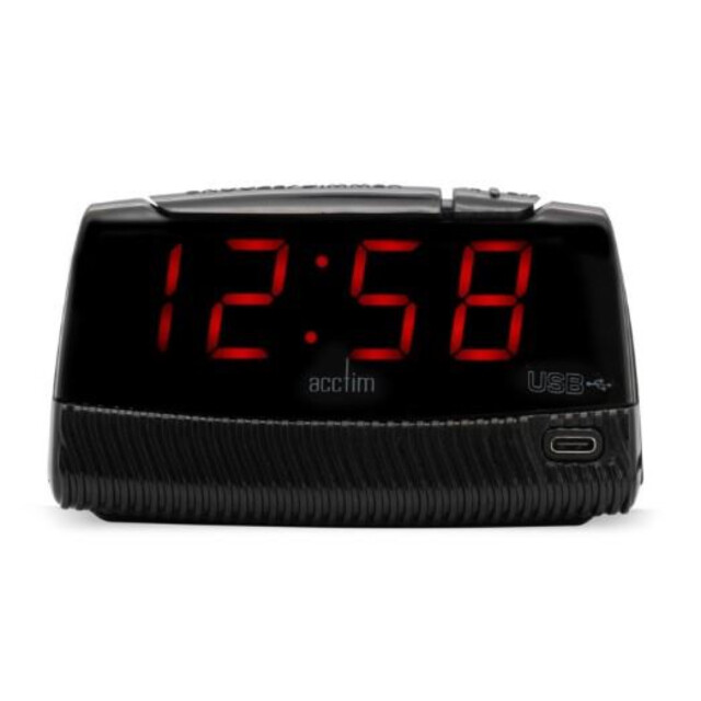 "Alarm Clock Black 1.2"" Red Led Usb-c Smart Charger Silicone Feet"