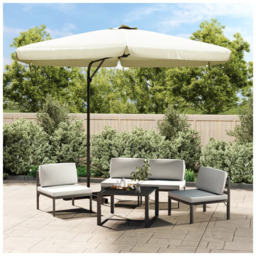 Garden Parasol 300cm Sand White Polyester Canopy Steel Pole Crank Vent