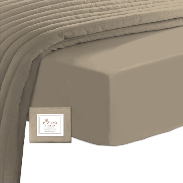 Pizuna 100% Cotton Double Fitted Sheet Simply Taupe, 400 Thread Count
