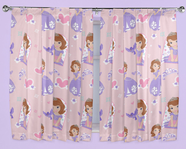 "66""x54"" Curtains Sofia The First Academy Hearts Flower Mia Bird Crown"