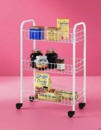 Metaltex Storage Sienna Rolling Cart Plastic Coated 3 Baskets 4 Wheels