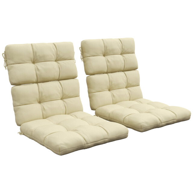 Outdoor Seat Cushion Set Polyester Beige 112x56x8cm Tufted 2pc Tied