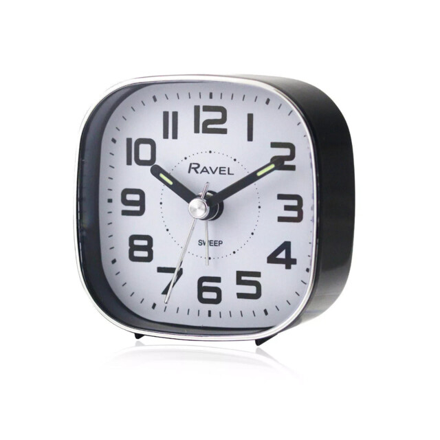 Black Petite Bedside Quartz Alarm Clock Ravel Rc038 Silent Sweep Beep