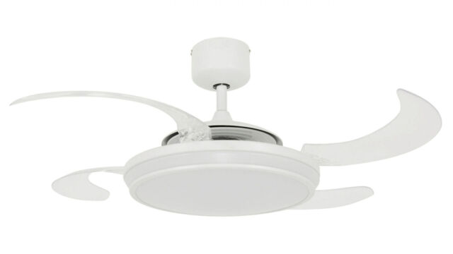 Retractable Blade Ceiling Fan Led Lamp And Remote Fanaway Evo White