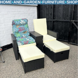 5-pcs Rattan Recliner Lounger Set Adjustable Sun Bed + Side Table