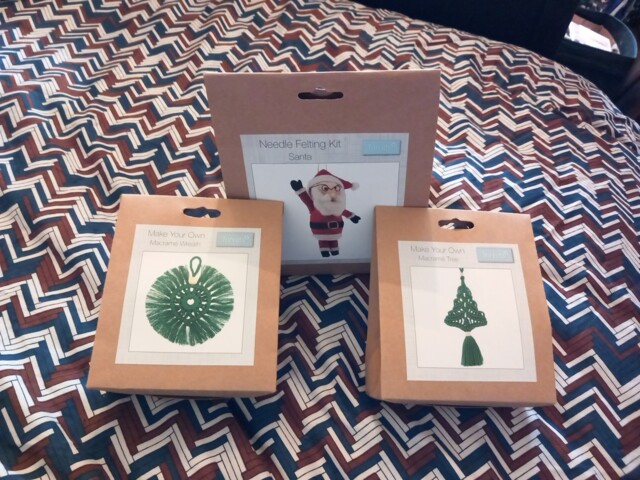 3 Christmas Craft Kits. Needle Felt Santa, Macrame Tree & Wreath