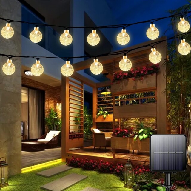 Garlocht Solar Crystal Ball String Lights Outdoor 50 Led 7m Waterproof
