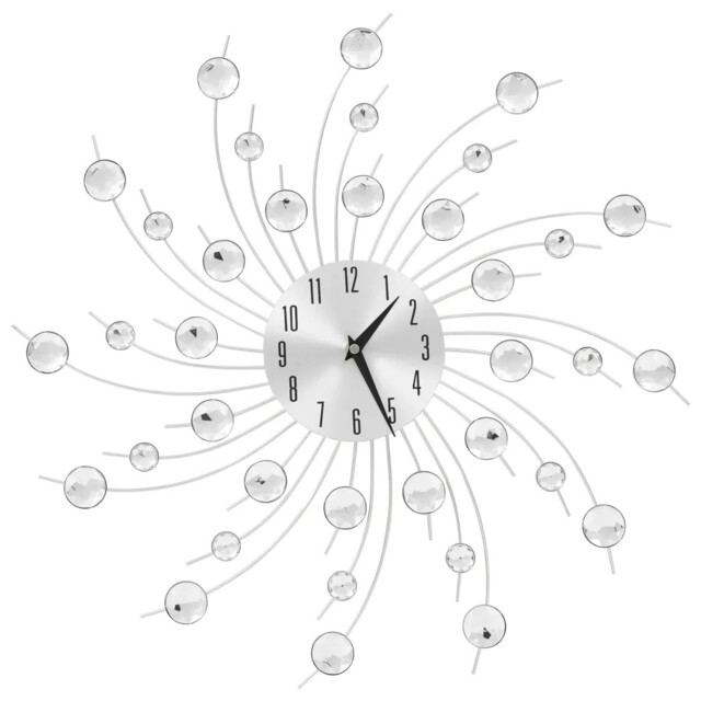 Wall Clock Silver 50 Cm Aluminium Frame Stylish Acrylic Bead Large