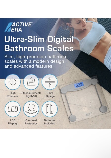 Active Era® Bathroom Scales Digital - Ultra Slim Glass 30cmx30 Cm -