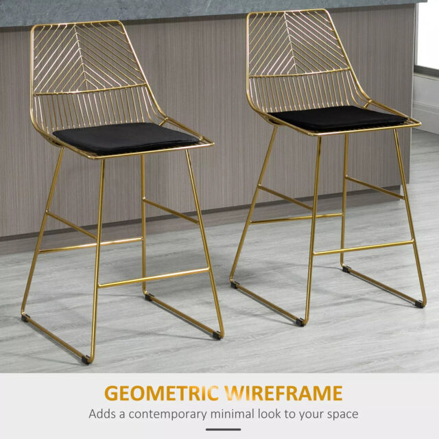 Modern Counter Height Bar Stools Set Of 2 Pcs Wire Metal Barstools