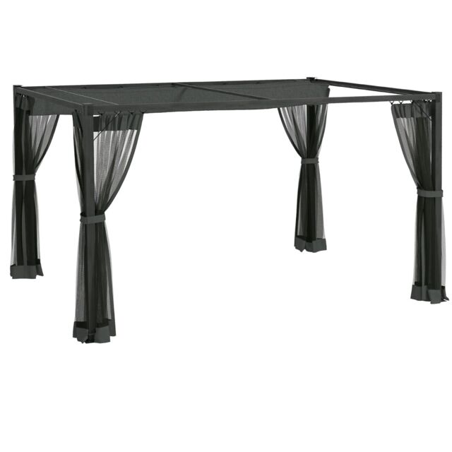 3 X 4m Pergola With Retractable Roof And Netting Shade Dark Grey