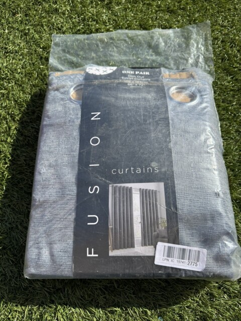 Fusion Strata Charcoal Grey Dim Out Eyelet Curtains 66” X 72” 1 Pair