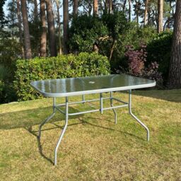 Garden Table Glass Top Patio Metal Frame Rectangle Large Outdoor