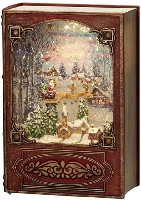 Led Snow Globe Christmas Book Santa In His Sleigh And Reindeers/water
