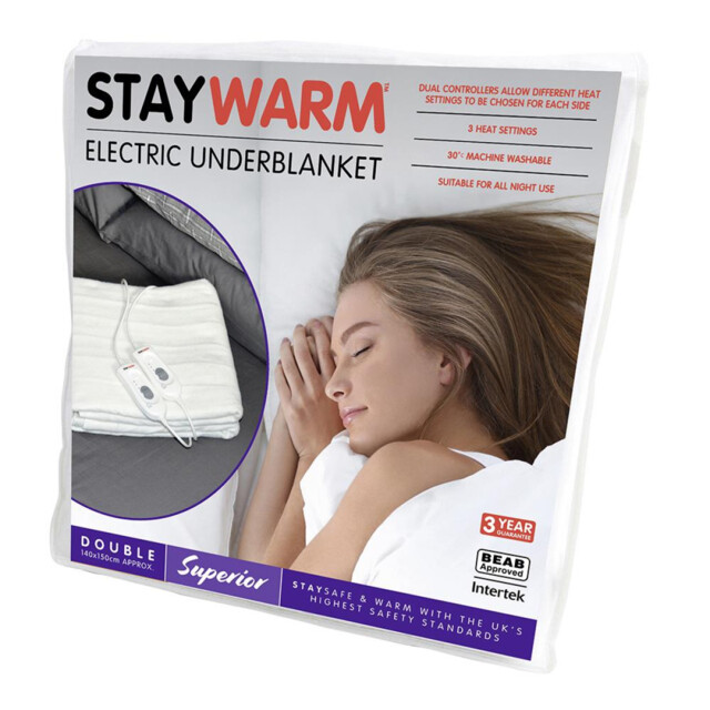 Electric Under Blanket 150x140cm White Polyester 500gsm Dual