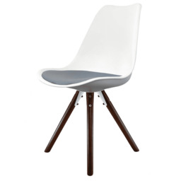 White Plastic Dining Chair - Pyramid Dark Wood Legs - Dark Grey Seat
