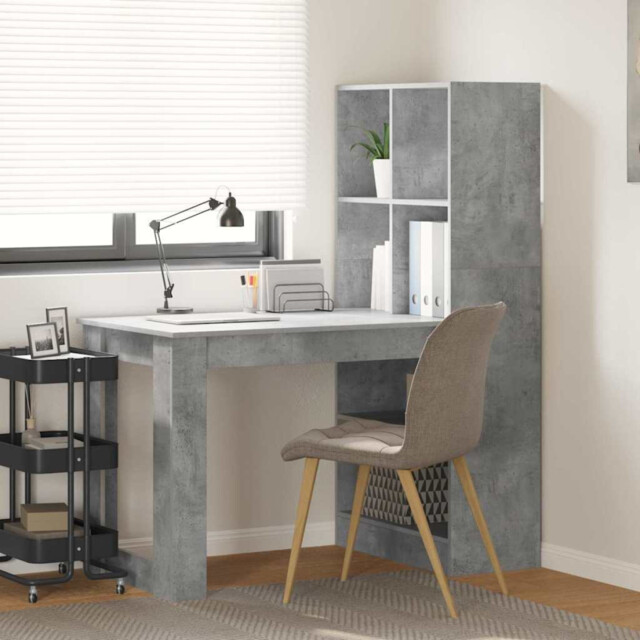 Writing Desk Concrete Grey 122x67x145cm Engineered Wood 2 Shelves