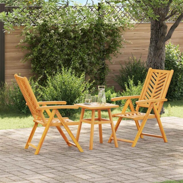 Garden Dining Set 3pc Solid Acacia Wood Brown 72x57x109cm Reclining