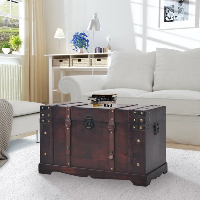 Vintage Treasure Chest Wood Brown Storage Cabinet Box Trunk Kovol