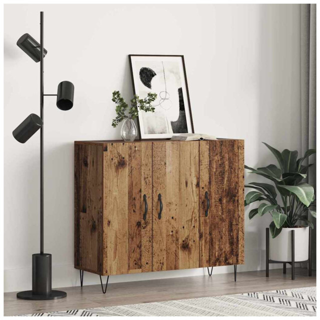Sideboard 90x32.5x80cm Old Wood Engineered 3-door Hairpin Legs Max