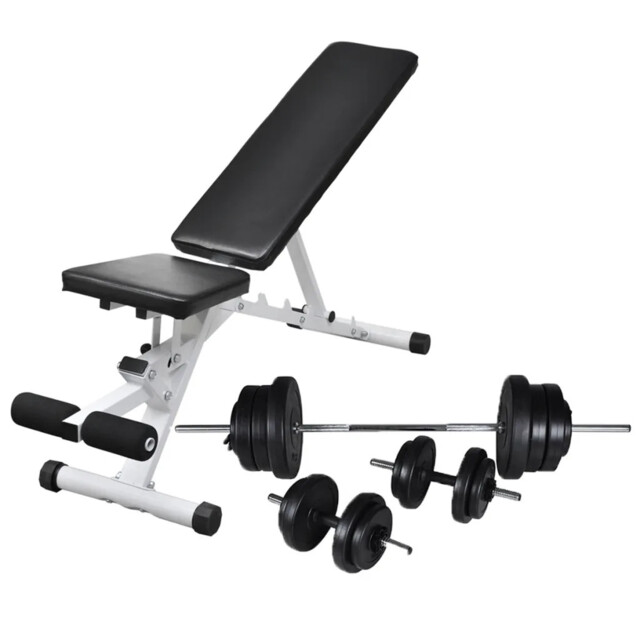 Workout Bench Steel 60.5kg Barbell & Dumbbell Set, 5-pos Backrest