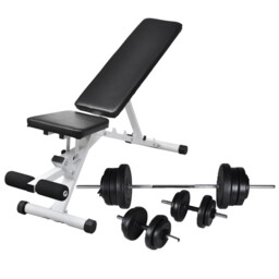 Workout Bench Steel 60.5kg Barbell & Dumbbell Set, 5-pos Backrest