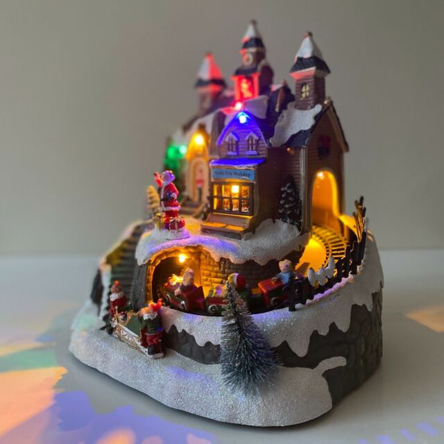 Christmas Village Scene Decoration Ornament With Led Lights Moving