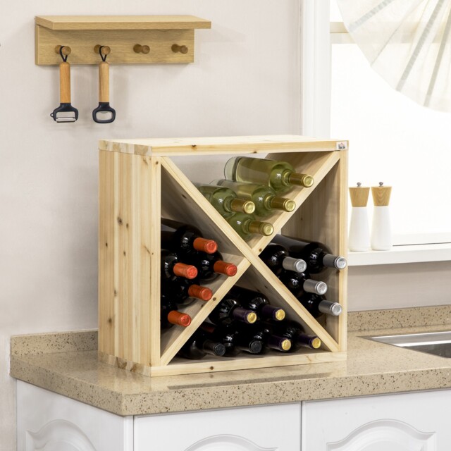 Wooden Wine Rack, 24 Bottle Wine Holder Storage Stand, Natural Wood