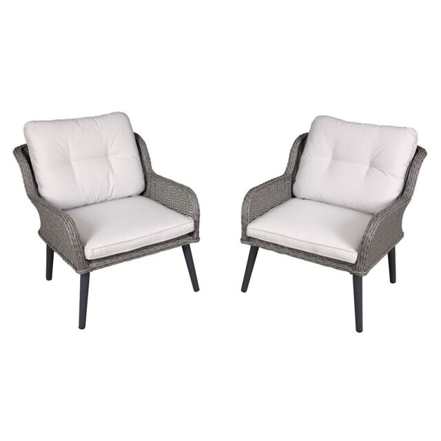 Dellonda Buxton Rattan Wicker Outdoor Lounge Chairs With Cushion, Grey