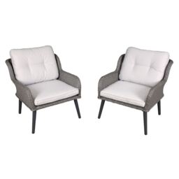 Dellonda Buxton Rattan Wicker Outdoor Lounge Chairs With Cushion, Grey