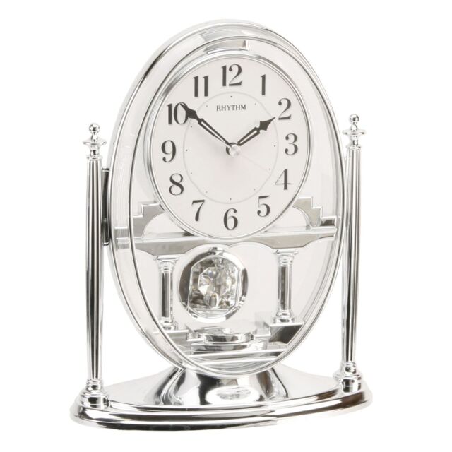 Rhythm Silver Oval Mantel Clock With Swarovski Crystals Crp609wr19