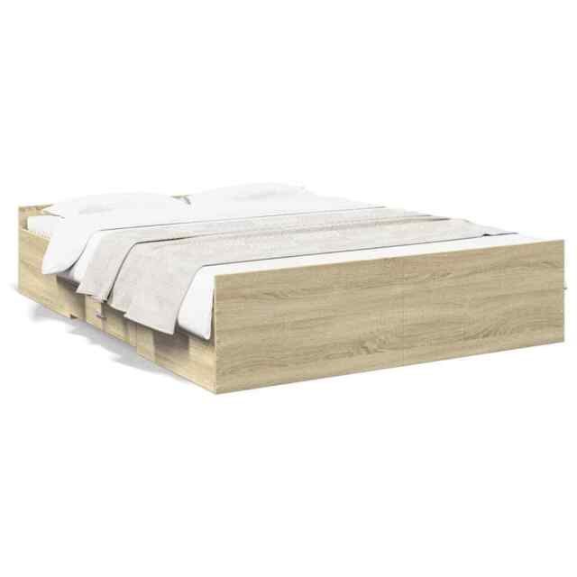 Bed Frame With Drawers Sonoma Oak 160x200 Cm Engineered Wood Vidaxl