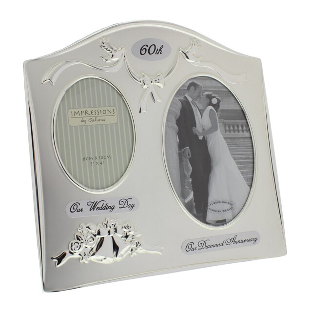 Two Tone Silverplated 60th Diamond Wedding 9 L X 9 H Inches, Silver
