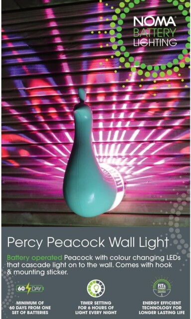 Noma Percy Peacock Wall Light, 20 Cm, Battery Operated (pack Of 1)