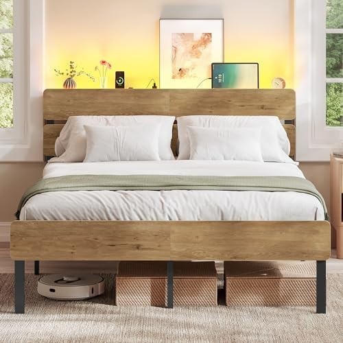 Double Metal Bed Frame 135 X 190 Cm Led Lights Usb And Type C Ports
