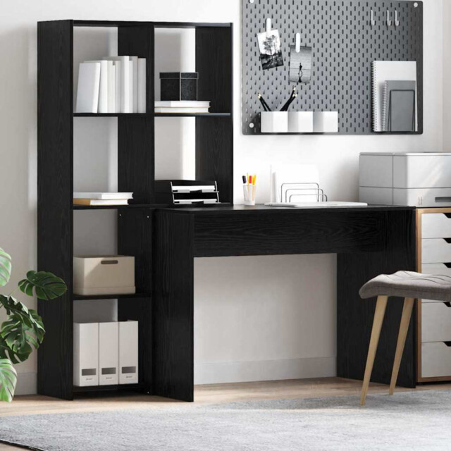 Desk Black Oak Engineered Wood 138.5x55x143cm 4-shelf Modern Home