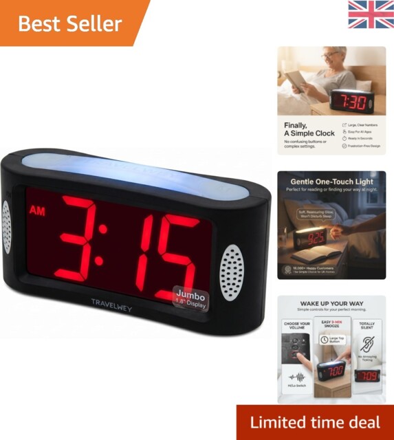 Stylish Digital Alarm Clock With Jumbo Red Digits - Perfect For Kids &