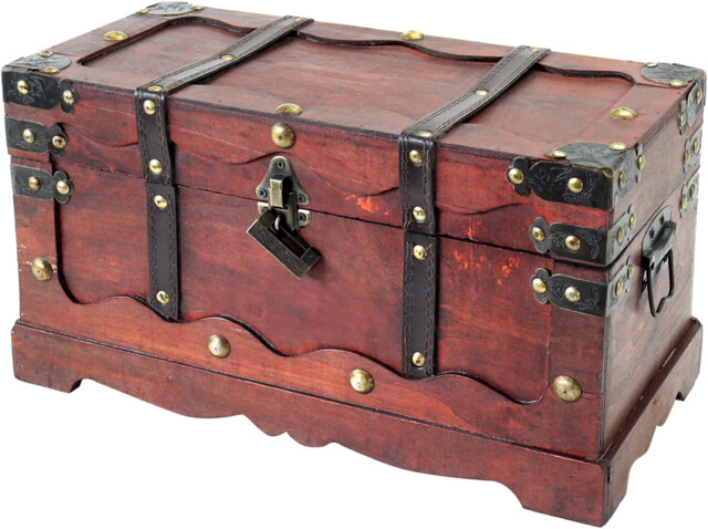 Wooden Treasure Chest, Large Treasure Box With Decorative Lock For