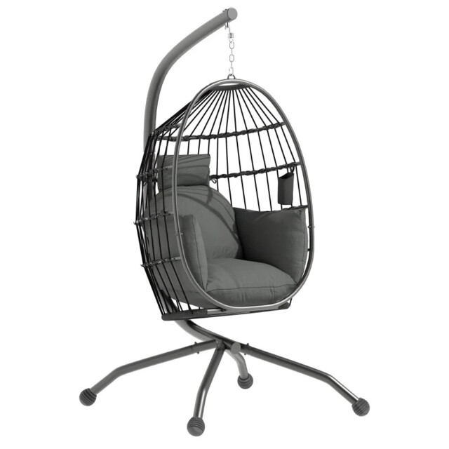 Hanging Egg Chair Outdoor Indoor Garden Swing Chair W/ Folding Basket