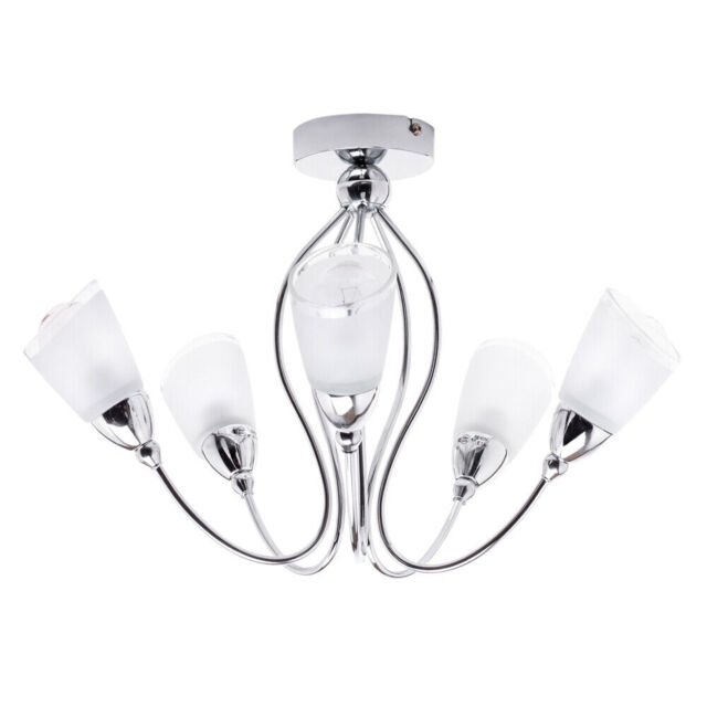 Litecraft Ibru Ceiling Light Semi Flush 5 Arm With Frosted Glass