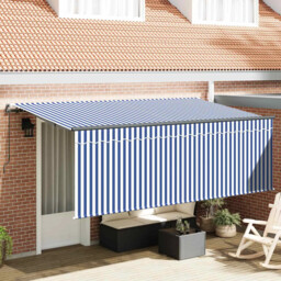 Retractable Awning Blue White Striped 350 X 200 Cm Polyester Fabric