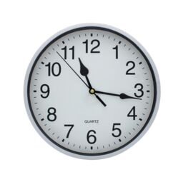 22 Cm Plastic Wall Clock White Silver Quartz Round Large Numbers