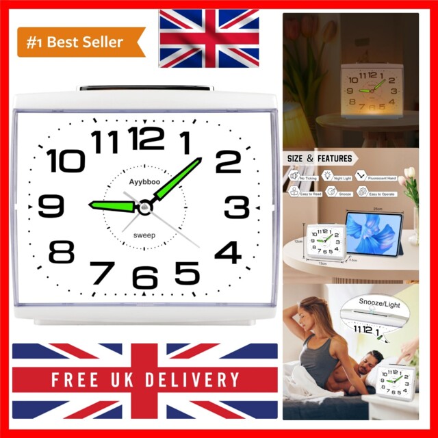 Alarm Clock Bedside Silent Non Ticking,large Display Analogue Clock
