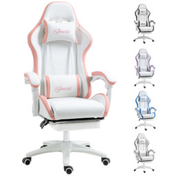 Vinsetto Racing Gaming Chair Pink Faux Leather Recline W/ Footrest &