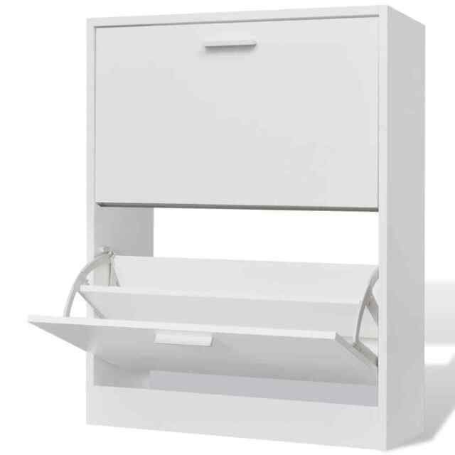 White Wooden Shoe Cabinet With 2 Compartments Vidaxl