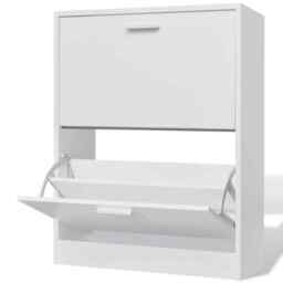 White Wooden Shoe Cabinet With 2 Compartments Vidaxl