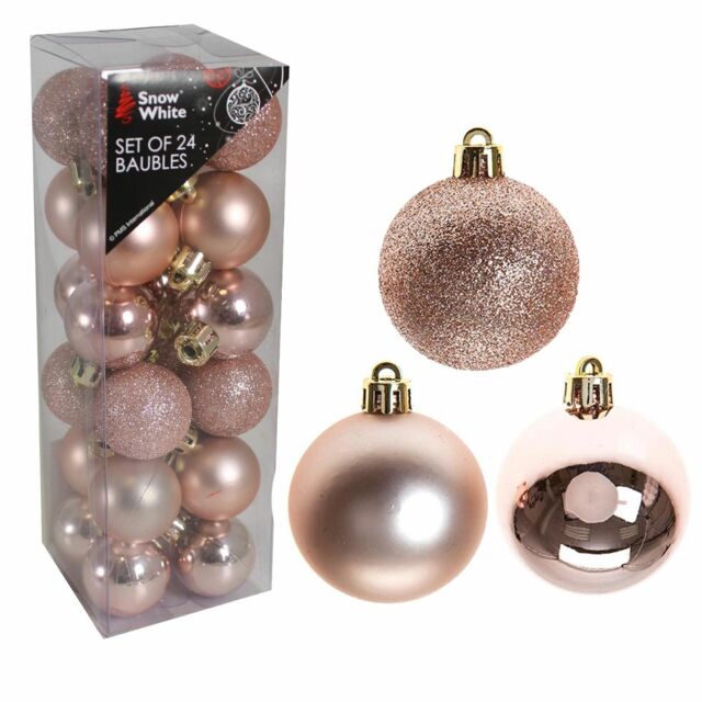 Snow White Shatterproof Christmas Tree Decoration - 24 Pk 30mm Baubles